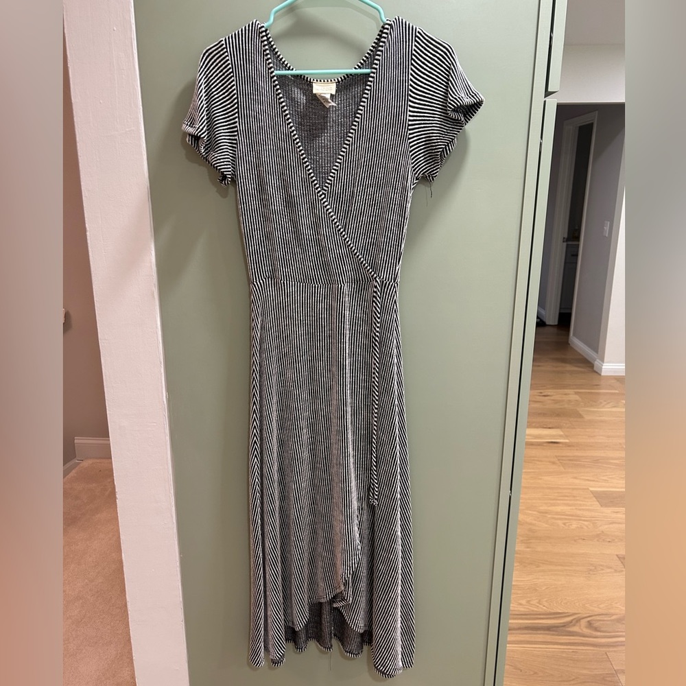 Wrap around supplice top striped high low midi dress